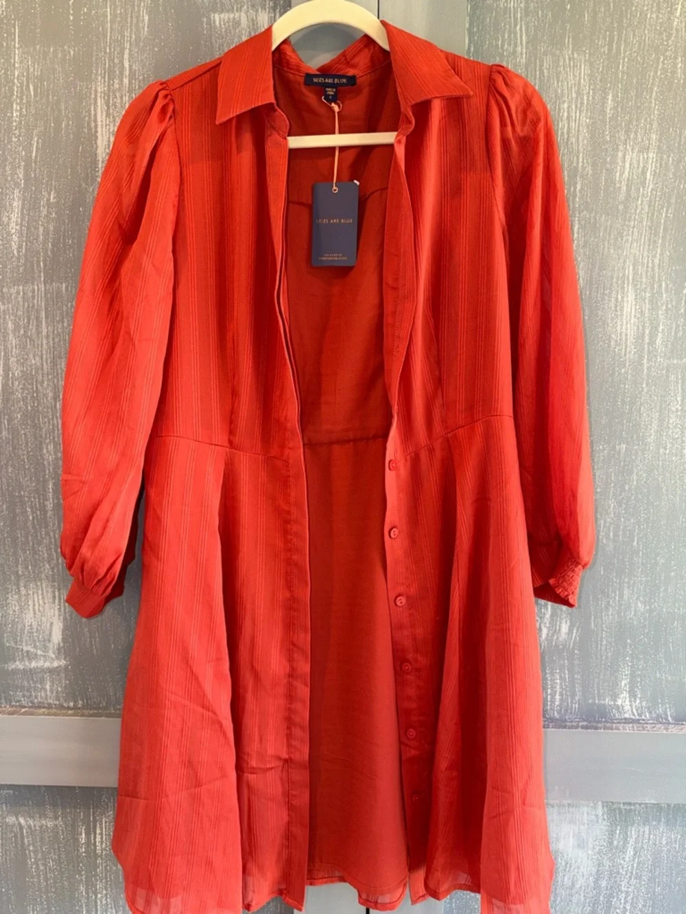 Skies Are Blue Red Shirt Dress Long Sleeve Button Front NWT Size Small - Picture 2 of 8